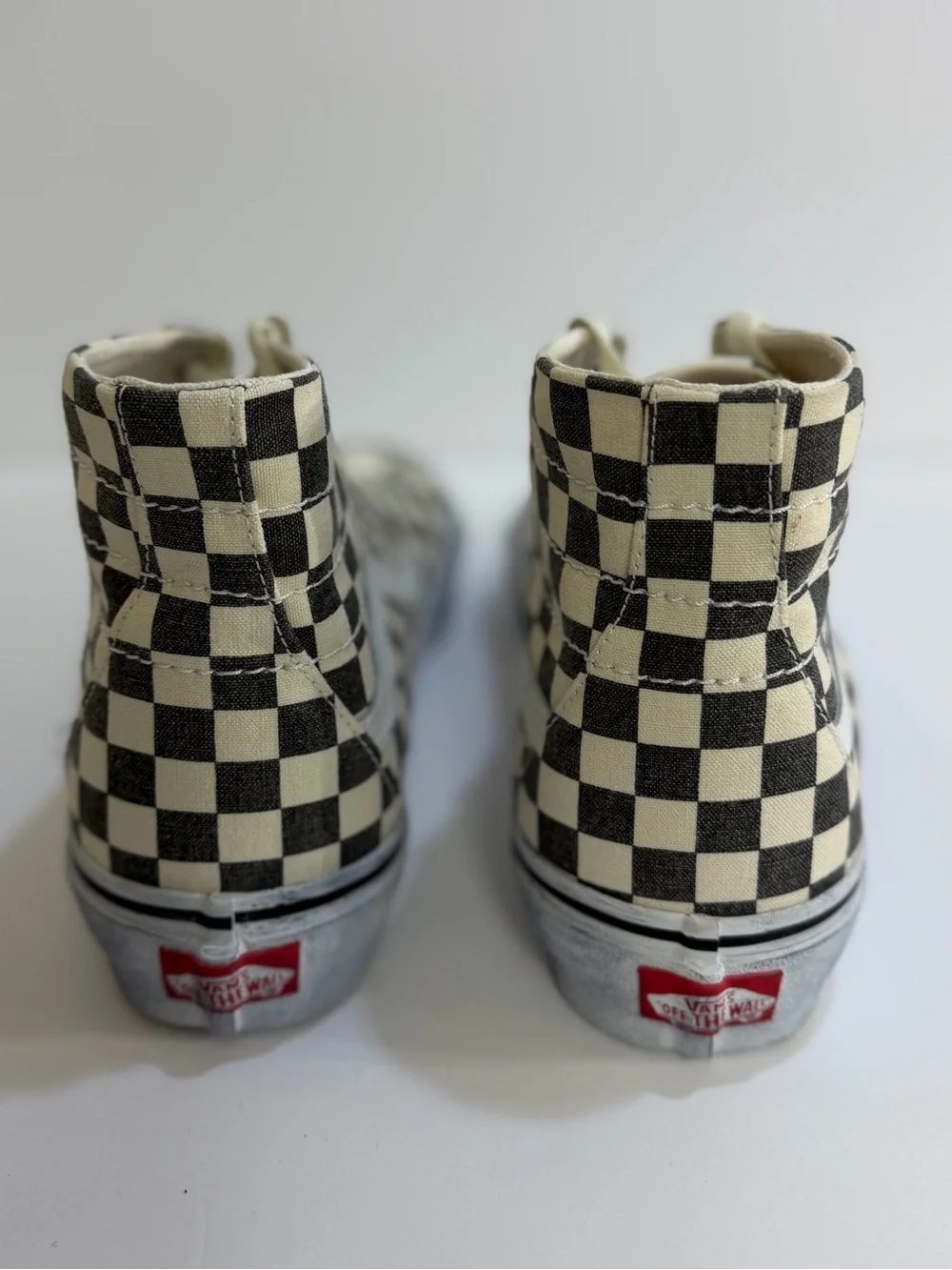 Vans Sk8-Hi Tapered Washed Checkerboard Asphalt White Sneakers Men 9.5 Wmn 11